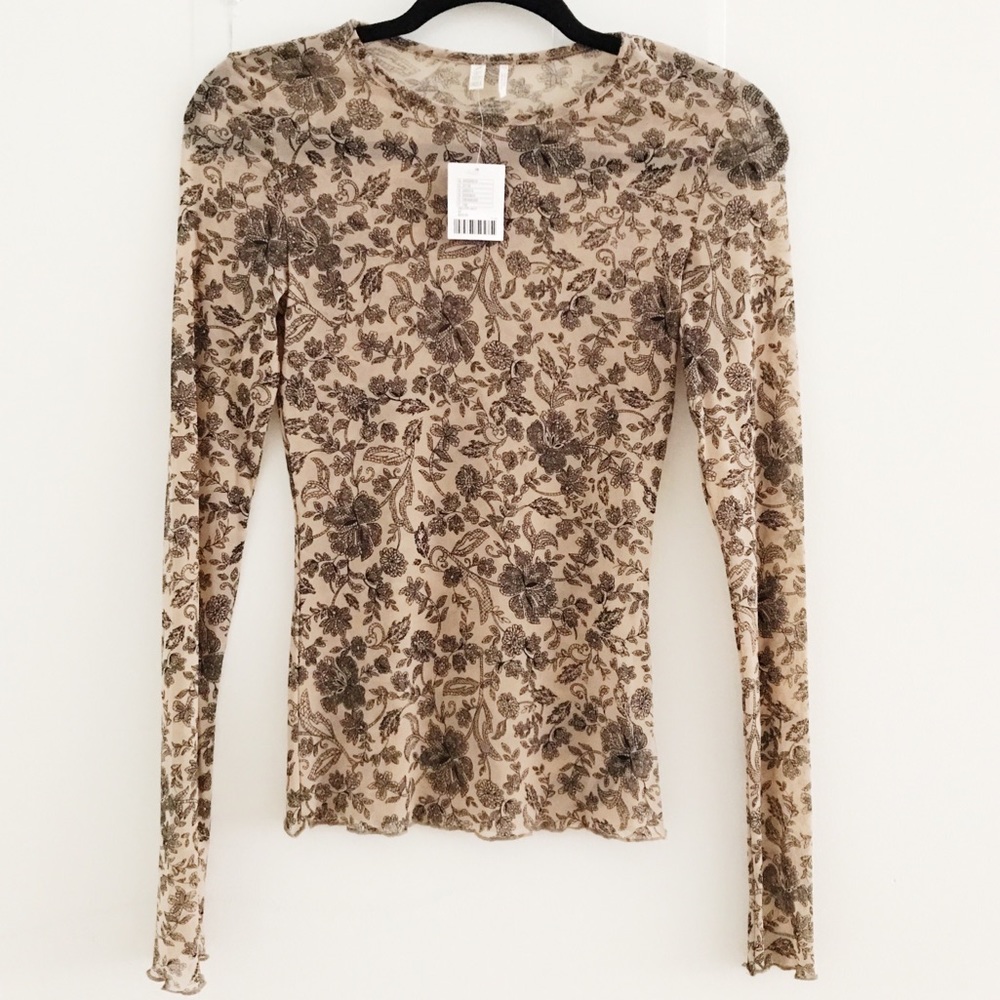 Sheer Long-Sleeve Shirt w/ Floral Detail